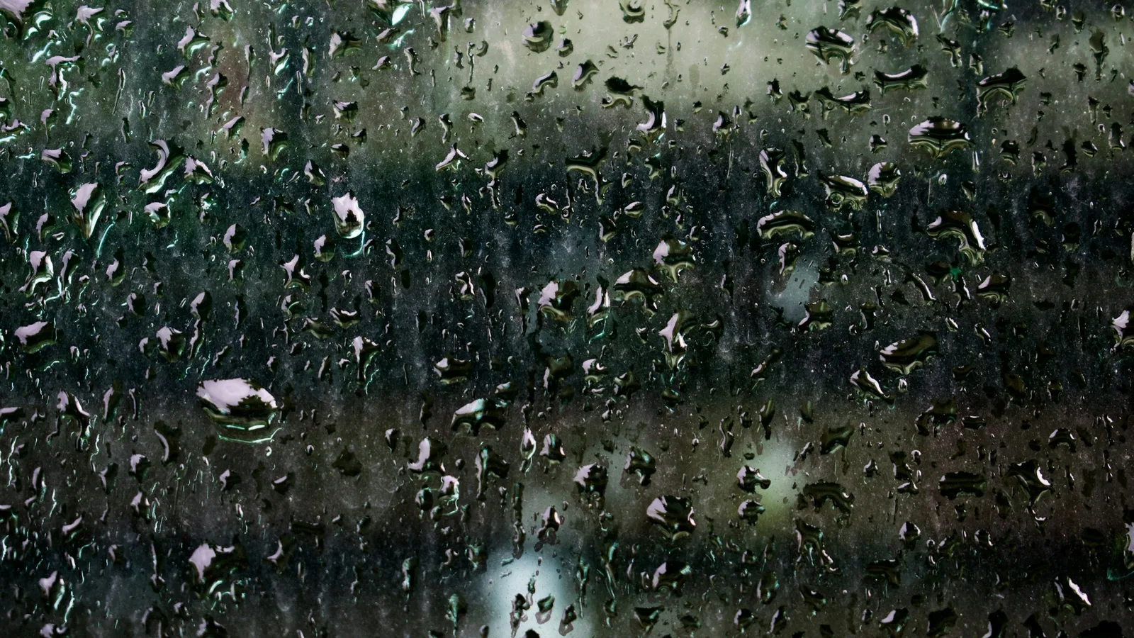 Rain droplets covering the exterior surface of a window